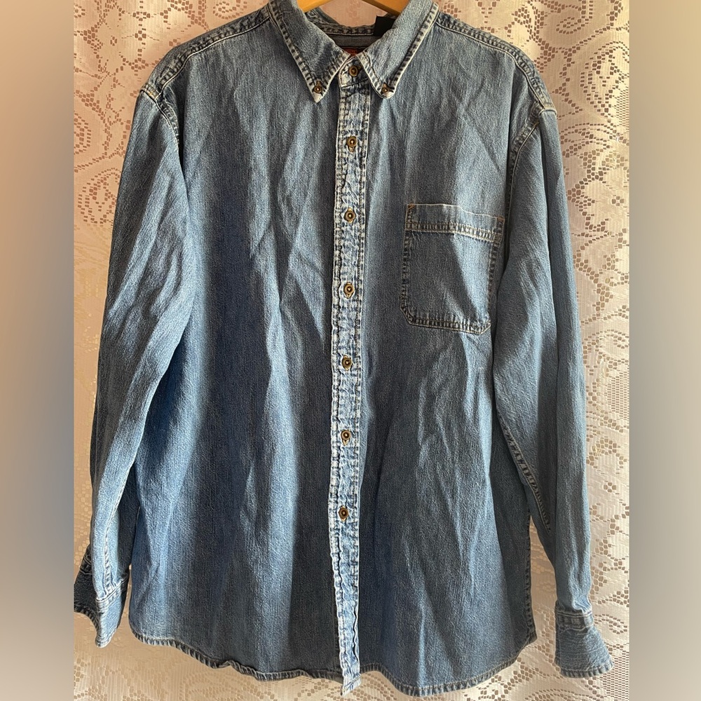 VINTAGE ROUTE 66 Men’s Medium Weight Denim Button Down Shirt XL 100% Cotton